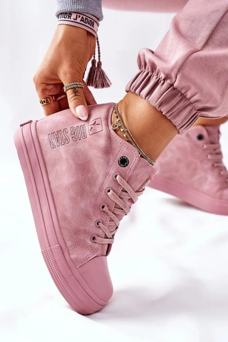 Sale Big Star Shoes Skórzane Trampki Na Koturnie Big Star II274092 Różowe