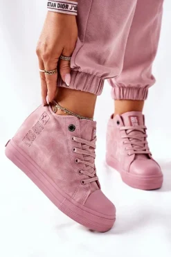 Sale Big Star Shoes Skórzane Trampki Na Koturnie Big Star II274092 Różowe