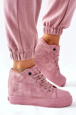 Sale Big Star Shoes Skórzane Trampki Na Koturnie Big Star II274092 Różowe