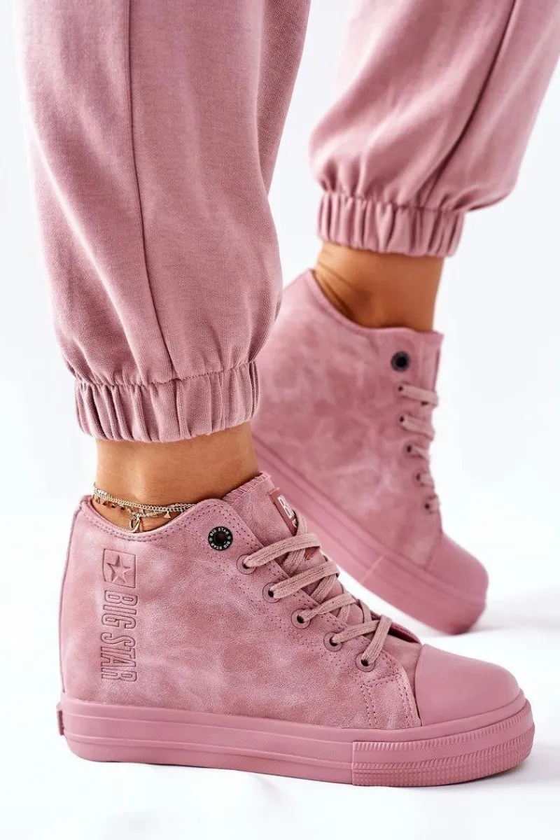 Sale Big Star Shoes Skórzane Trampki Na Koturnie Big Star II274092 Różowe