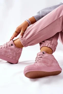 Sale Big Star Shoes Skórzane Trampki Na Koturnie Big Star II274092 Różowe