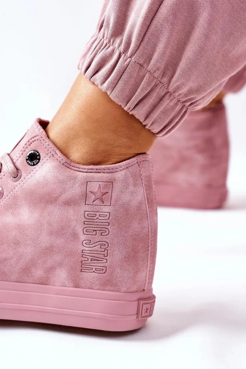 Sale Big Star Shoes Skórzane Trampki Na Koturnie Big Star II274092 Różowe