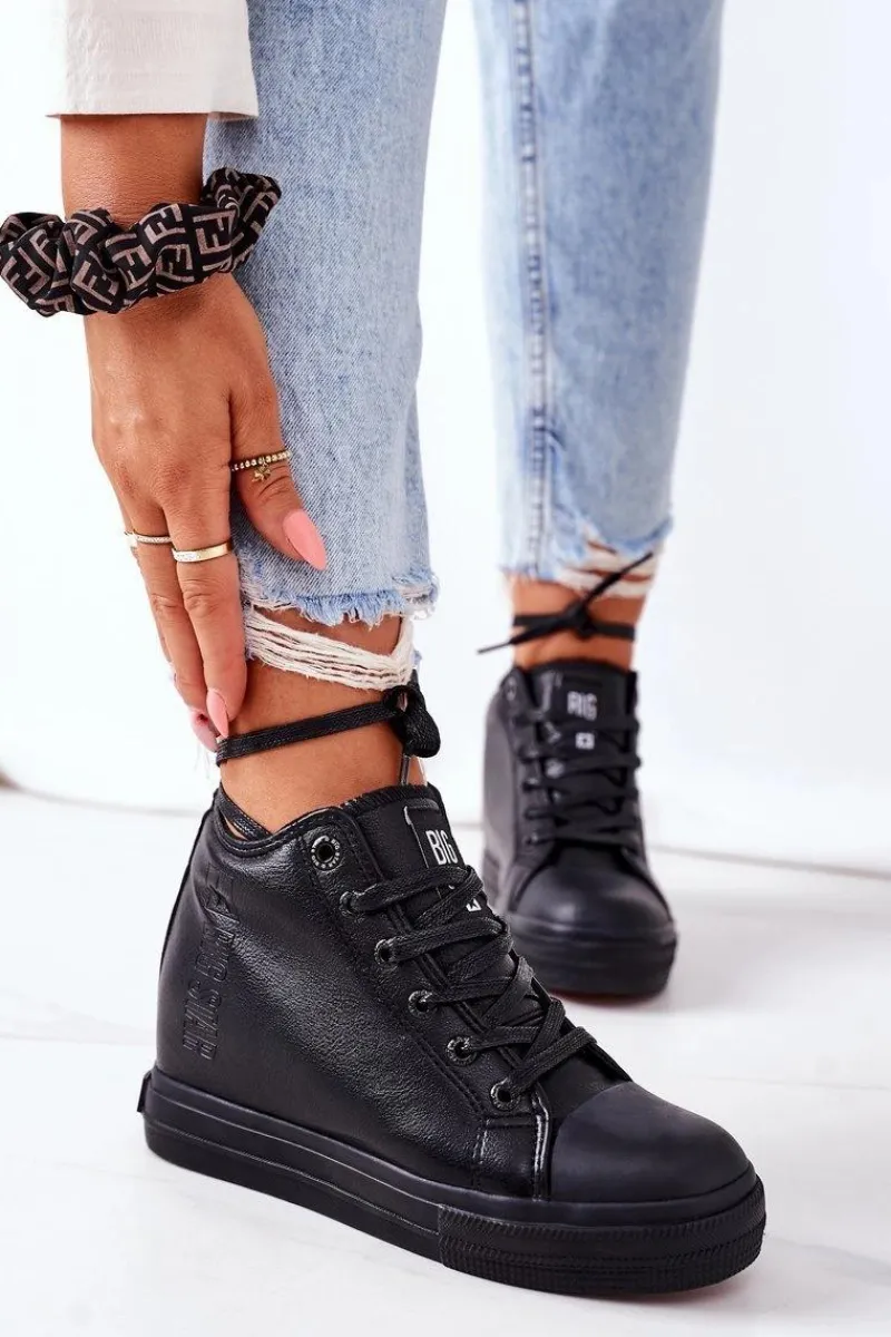 Sale Skórzane Trampki Na Koturnie Big Star EE274127 Czarne Damskie Trampki Damskie Big Star|Big Star