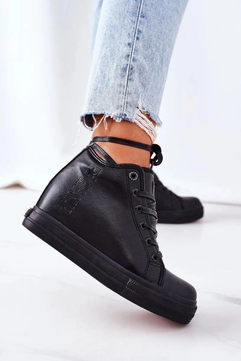 Sale Skórzane Trampki Na Koturnie Big Star EE274127 Czarne Damskie Trampki Damskie Big Star|Big Star