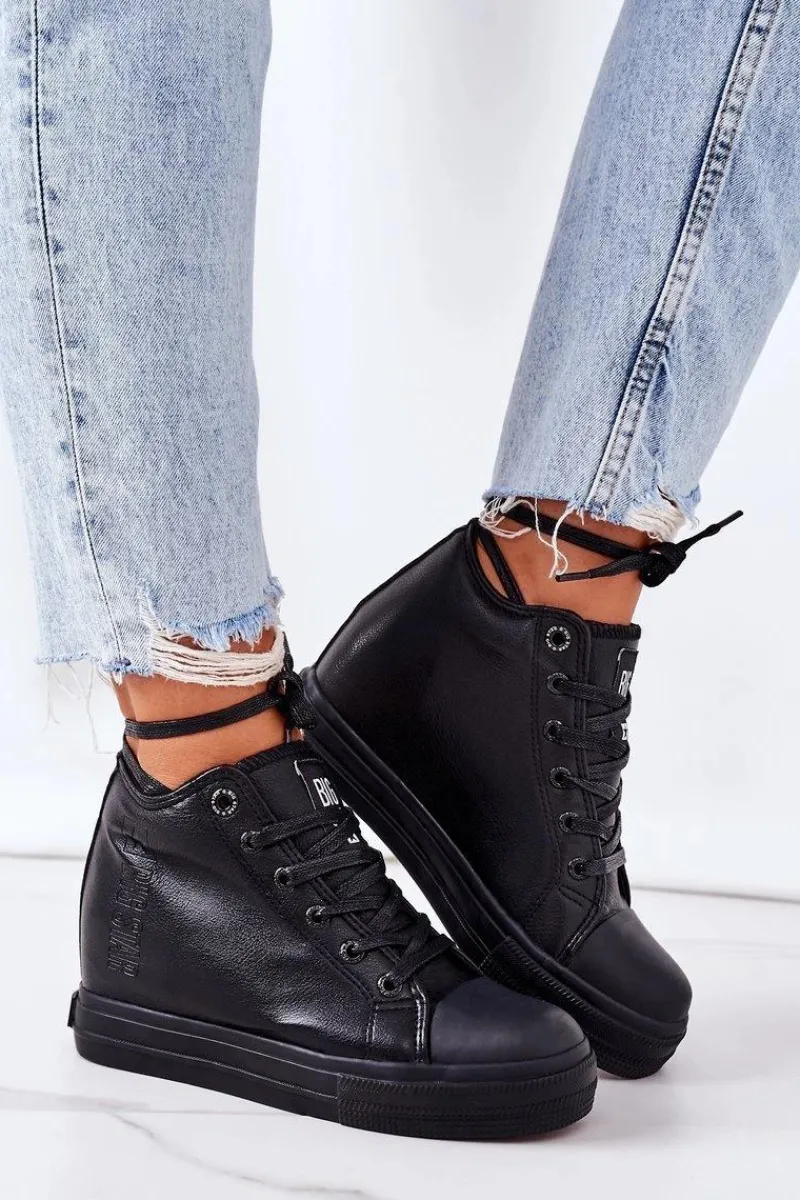 Sale Skórzane Trampki Na Koturnie Big Star EE274127 Czarne Damskie Trampki Damskie Big Star|Big Star