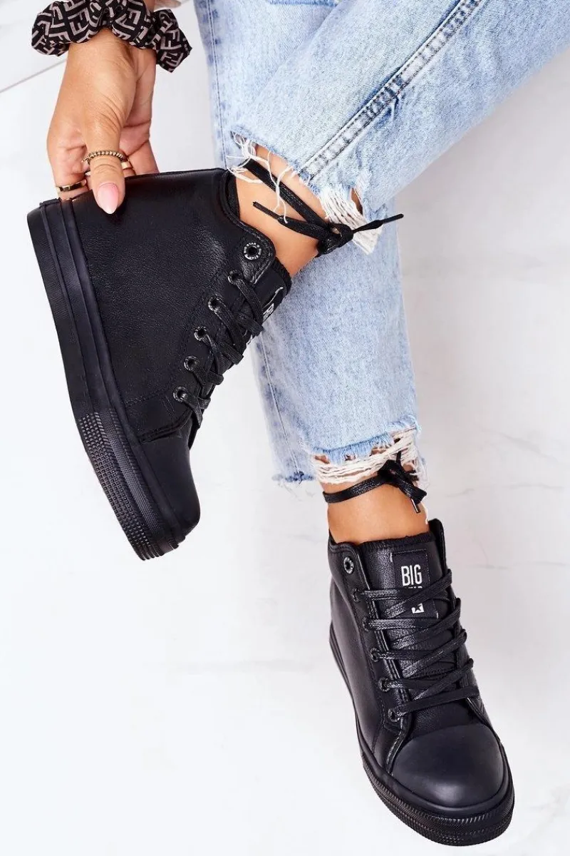 Sale Skórzane Trampki Na Koturnie Big Star EE274127 Czarne Damskie Trampki Damskie Big Star|Big Star