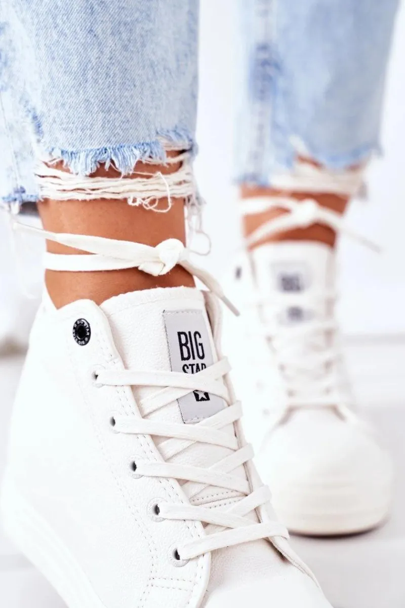 Trampki Damskie Big Star|Big Star>Big Star Shoes Skórzane Trampki Na Koturnie Big Star EE274128 Białe