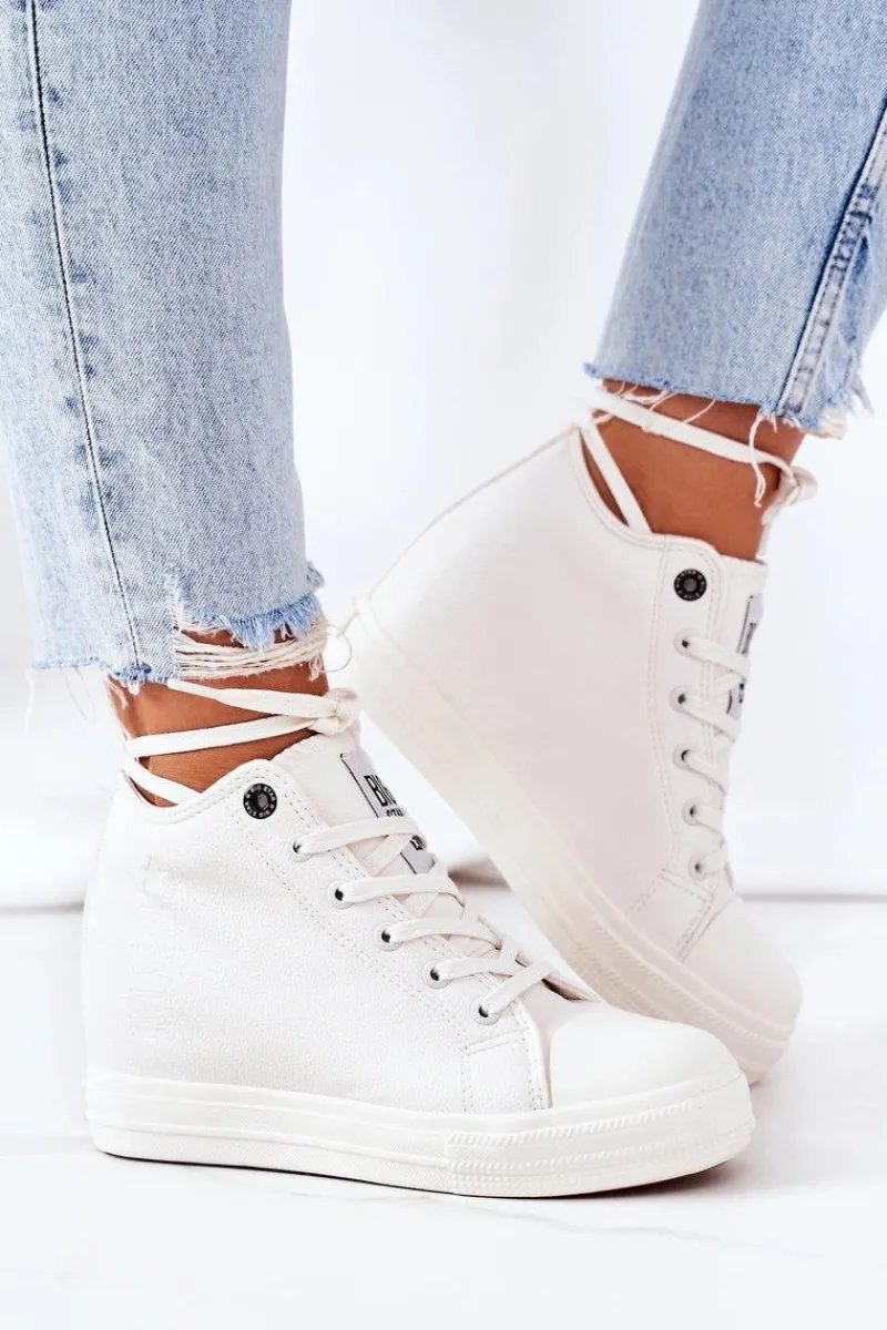 Trampki Damskie Big Star|Big Star>Big Star Shoes Skórzane Trampki Na Koturnie Big Star EE274128 Białe