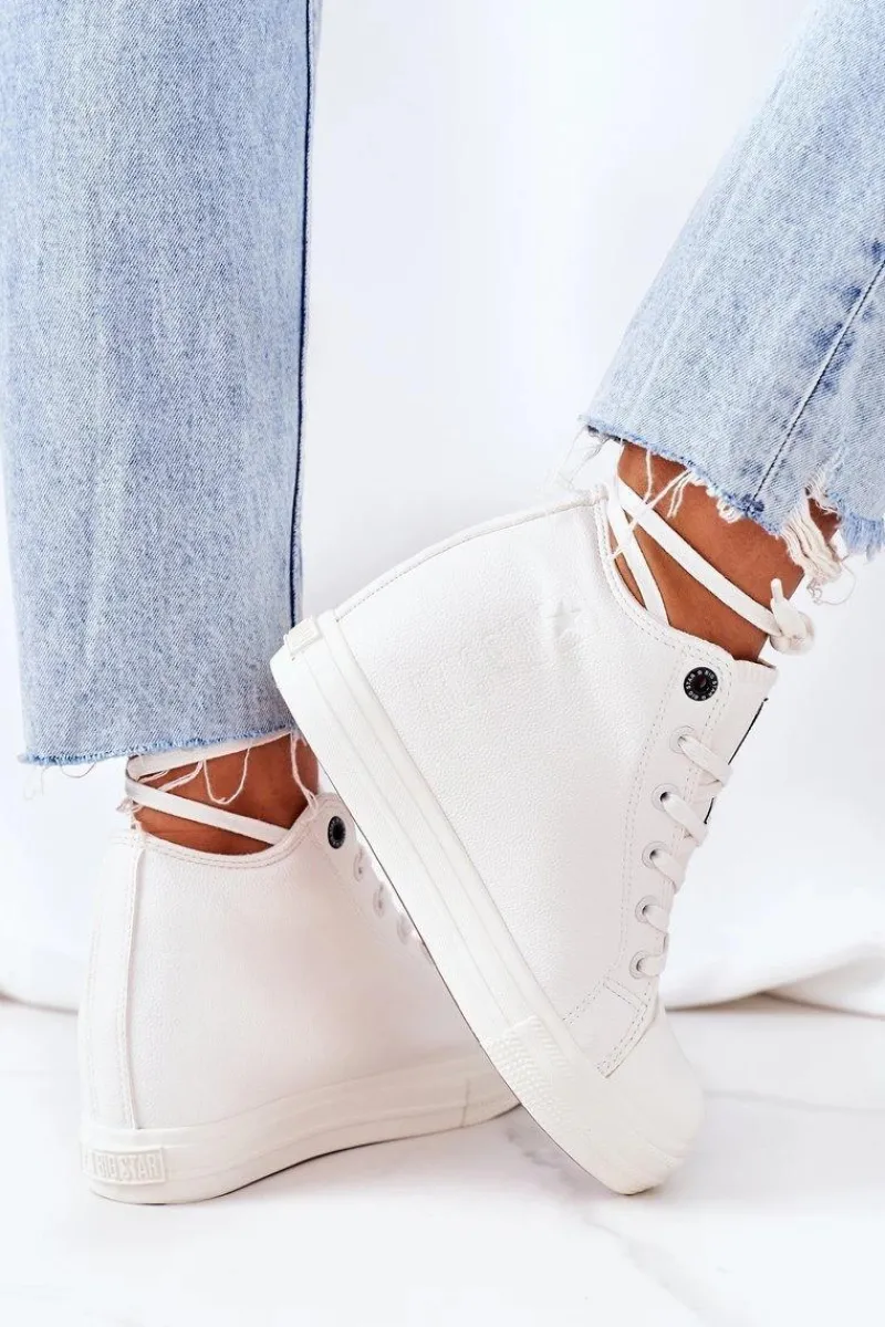 Trampki Damskie Big Star|Big Star>Big Star Shoes Skórzane Trampki Na Koturnie Big Star EE274128 Białe