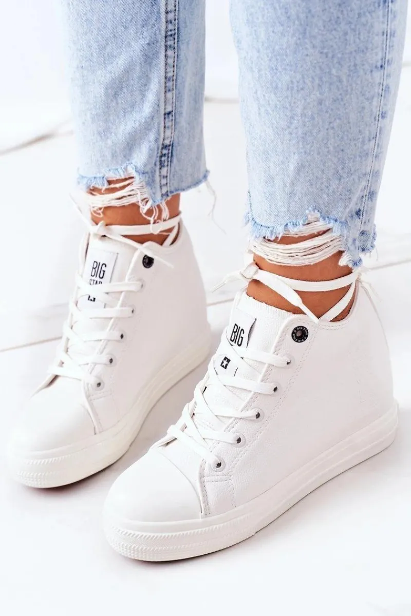 Trampki Damskie Big Star|Big Star>Big Star Shoes Skórzane Trampki Na Koturnie Big Star EE274128 Białe