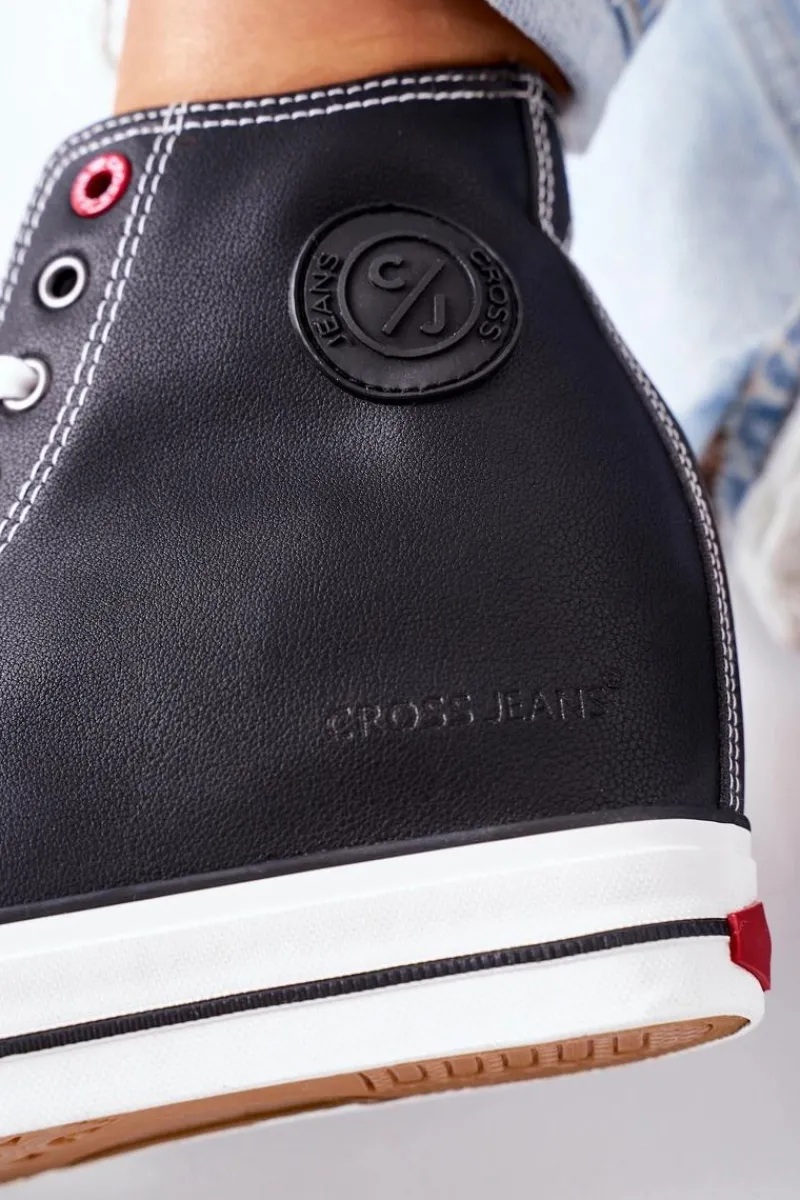 Outlet Skórzane Trampki Na Koturnie II2R4025 Czarne Damskie Trampki Damskie Cross Jeans|Sneakersy Damskie