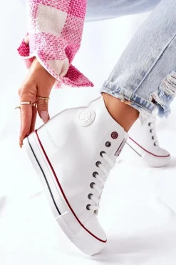 Sale Cross Jeans Skórzane Trampki Na Koturnie II2R4024 Białe