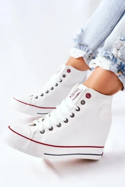 Sale Cross Jeans Skórzane Trampki Na Koturnie II2R4024 Białe