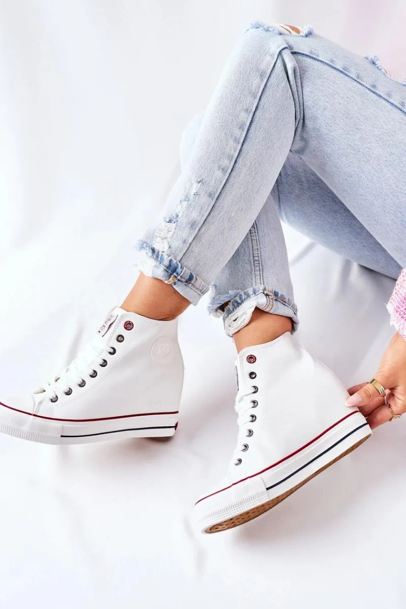 Sale Cross Jeans Skórzane Trampki Na Koturnie II2R4024 Białe