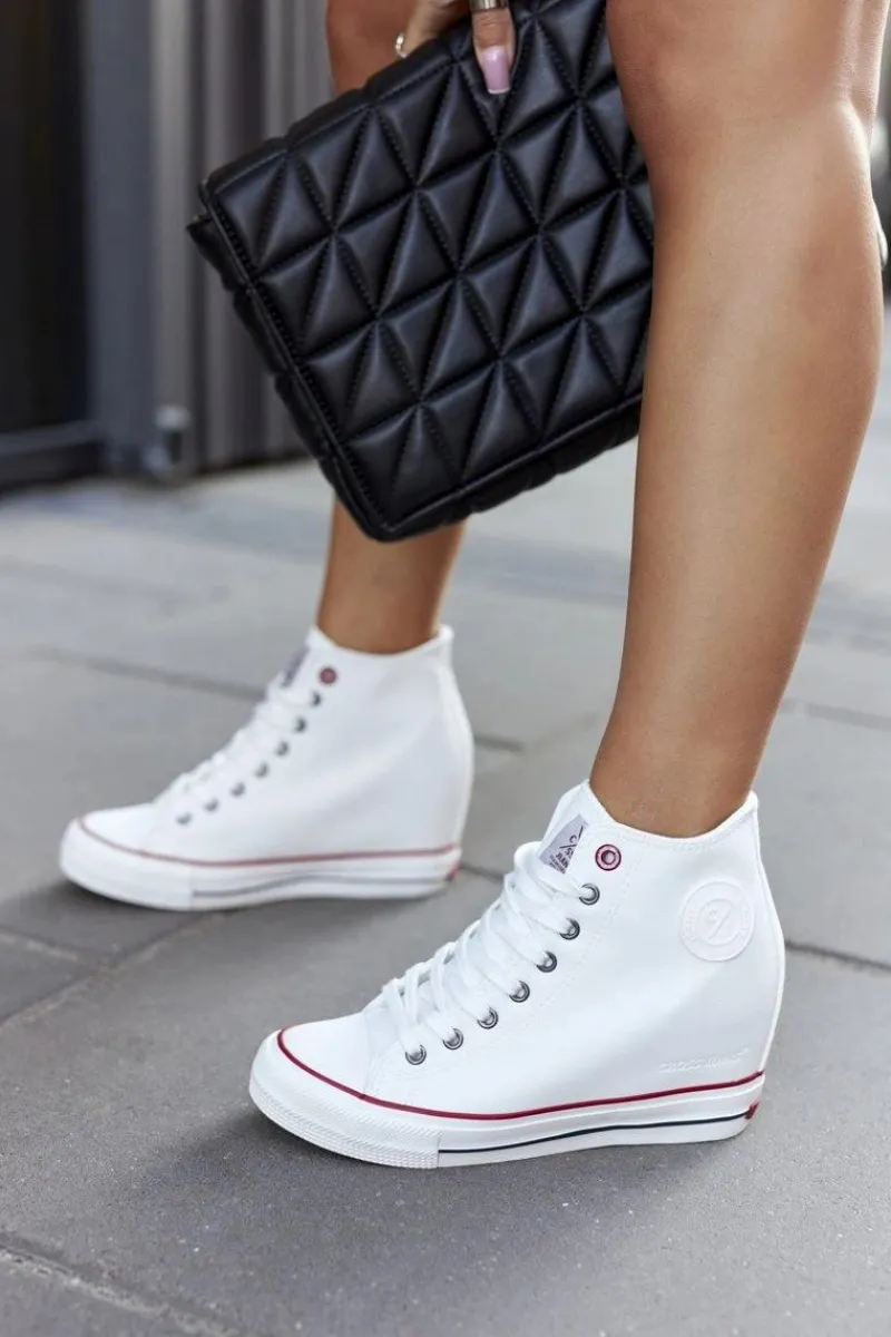 Sale Cross Jeans Skórzane Trampki Na Koturnie II2R4024 Białe