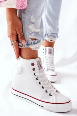 Sale Cross Jeans Skórzane Trampki Na Koturnie II2R4024 Białe