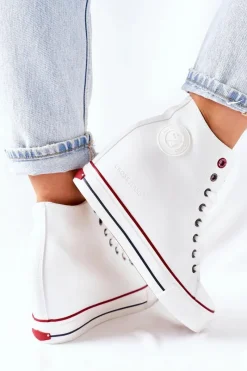 Sale Cross Jeans Skórzane Trampki Na Koturnie II2R4024 Białe