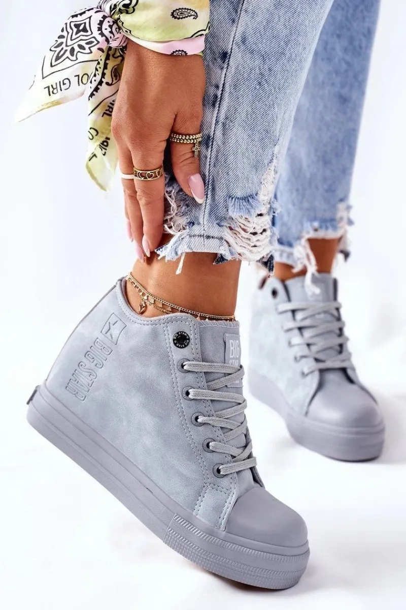 Skórzane Trampki Na Koturnie Big Star II274094 Niebieskie Damskie Trampki Damskie Big Star|Big Star