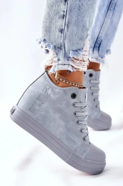 Skórzane Trampki Na Koturnie Big Star II274094 Niebieskie Damskie Trampki Damskie Big Star|Big Star