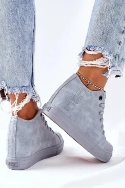 Skórzane Trampki Na Koturnie Big Star II274094 Niebieskie Damskie Trampki Damskie Big Star|Big Star