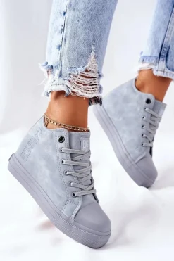 Skórzane Trampki Na Koturnie Big Star II274094 Niebieskie Damskie Trampki Damskie Big Star|Big Star