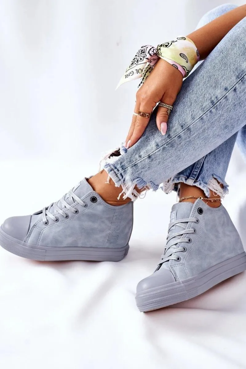 Skórzane Trampki Na Koturnie Big Star II274094 Niebieskie Damskie Trampki Damskie Big Star|Big Star