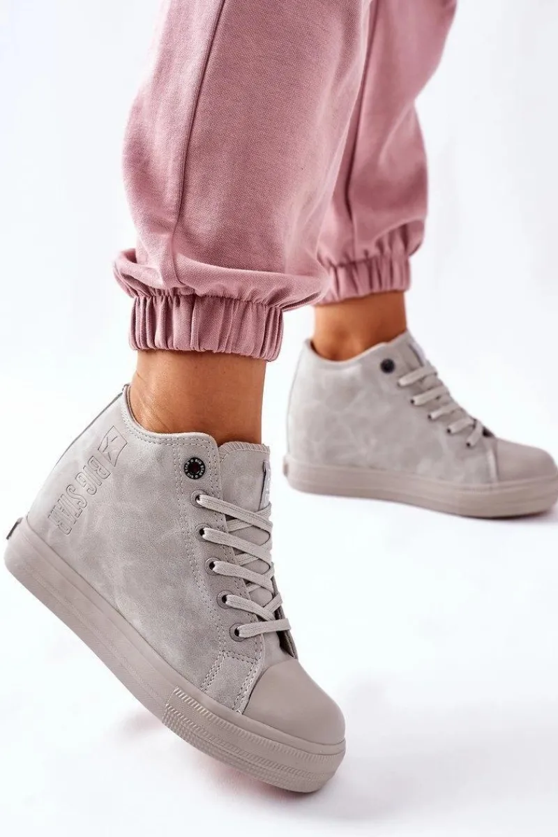 Trampki Damskie Big Star|Big Star>Big Star Shoes Skórzane Trampki Na Koturnie Big Star II274093 Szare