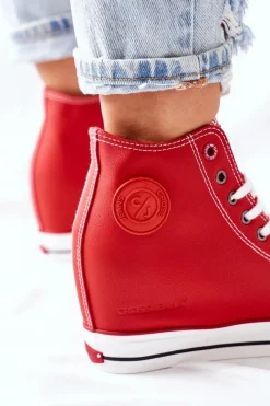 Trampki Damskie Cross Jeans|Sneakersy Damskie></noscript>Cross Jeans Skórzane Trampki Na Koturnie II2R4026 Czerwone