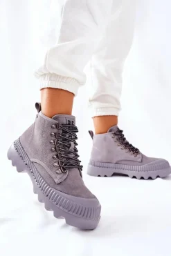 Big Star Shoes Skórzane Trapery Botki Big Star II274365 Szare