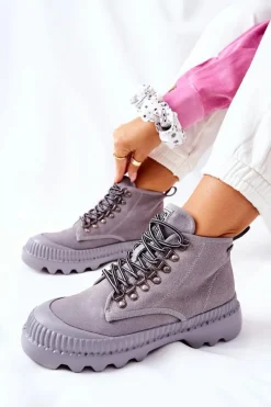 Big Star Shoes Skórzane Trapery Botki Big Star II274365 Szare