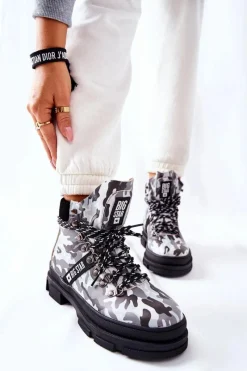 Discount Skórzane Trapery Botki Big Star II274368 Moro Czarne Damskie Damskie Trapery|Botki Skórzane