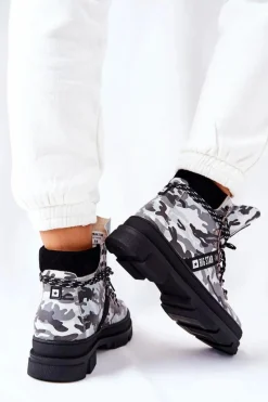 Discount Skórzane Trapery Botki Big Star II274368 Moro Czarne Damskie Damskie Trapery|Botki Skórzane