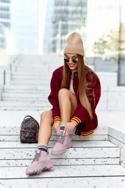 Damskie Trapery|Botki Skórzane>Big Star Shoes Skórzane Trapery Botki Big Star II274367 Różowe