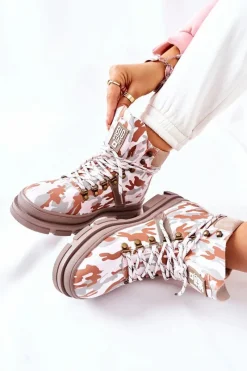 Skórzane Trapery Botki Big Star II274369 Moro Szare Damskie Damskie Trapery|Botki Skórzane