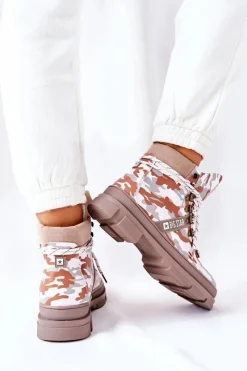 Skórzane Trapery Botki Big Star II274369 Moro Szare Damskie Damskie Trapery|Botki Skórzane