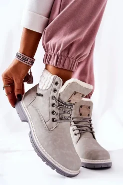 Best Boto Skórzane Trapery Z Ociepleniem Jasnoszare Laralis