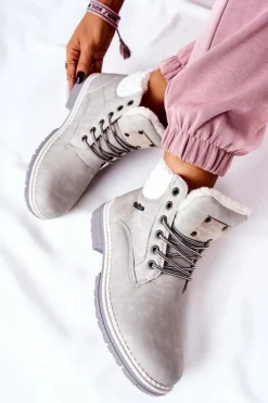 Best Boto Skórzane Trapery Z Ociepleniem Jasnoszare Laralis