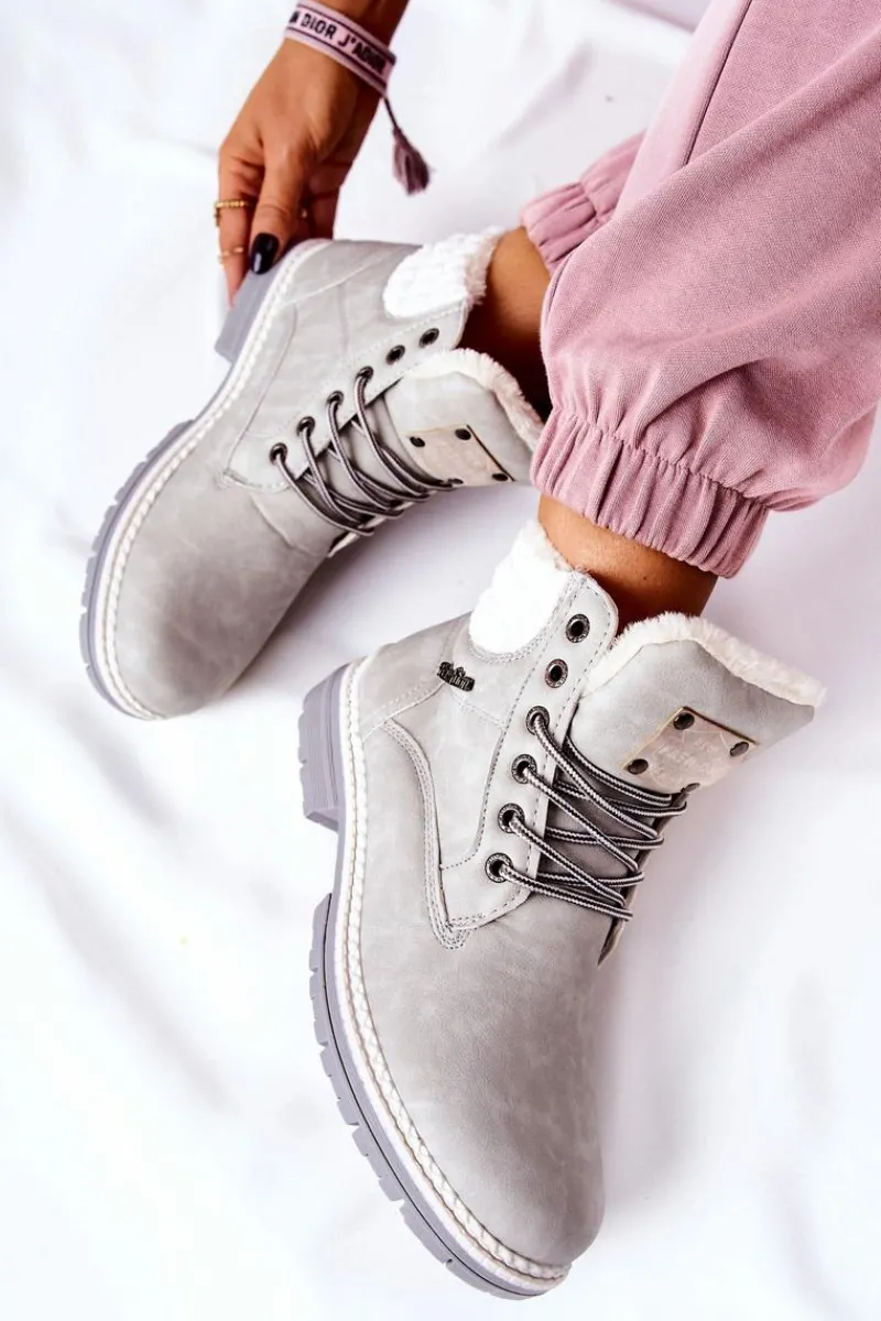 Best Boto Skórzane Trapery Z Ociepleniem Jasnoszare Laralis