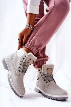 Best Boto Skórzane Trapery Z Ociepleniem Jasnoszare Laralis