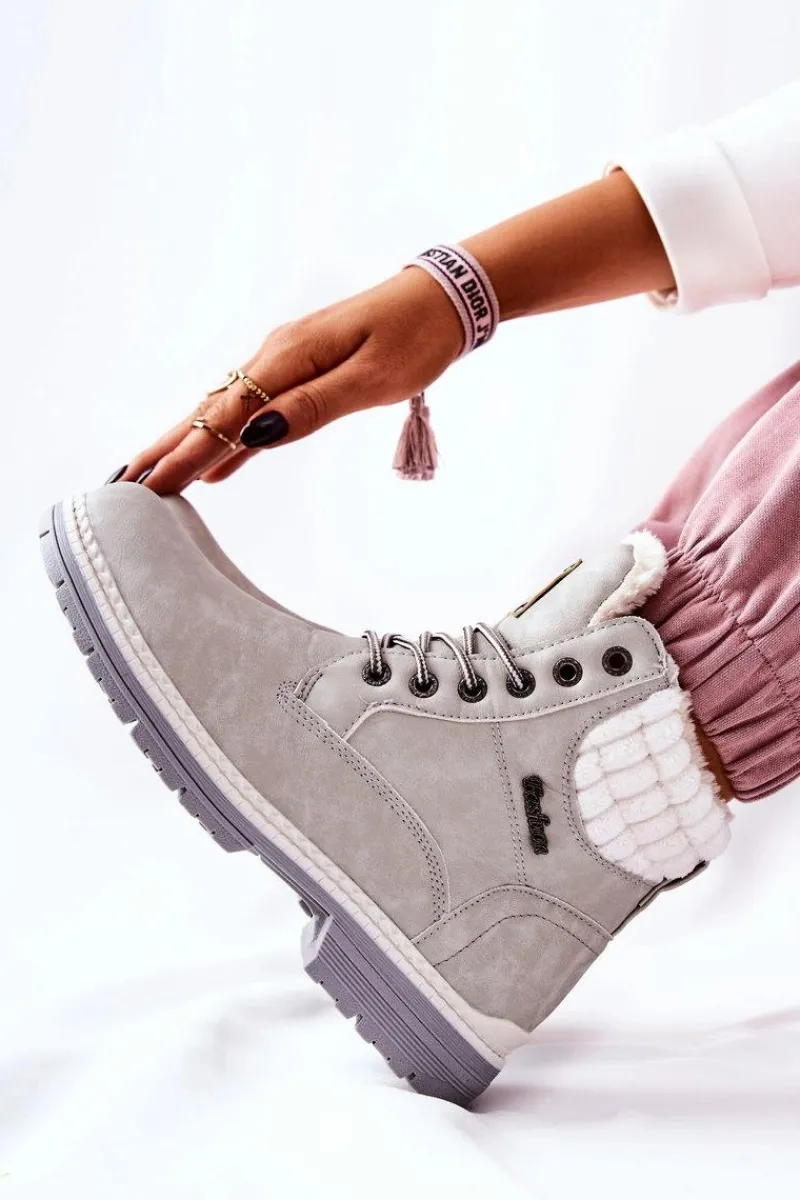 Best Boto Skórzane Trapery Z Ociepleniem Jasnoszare Laralis