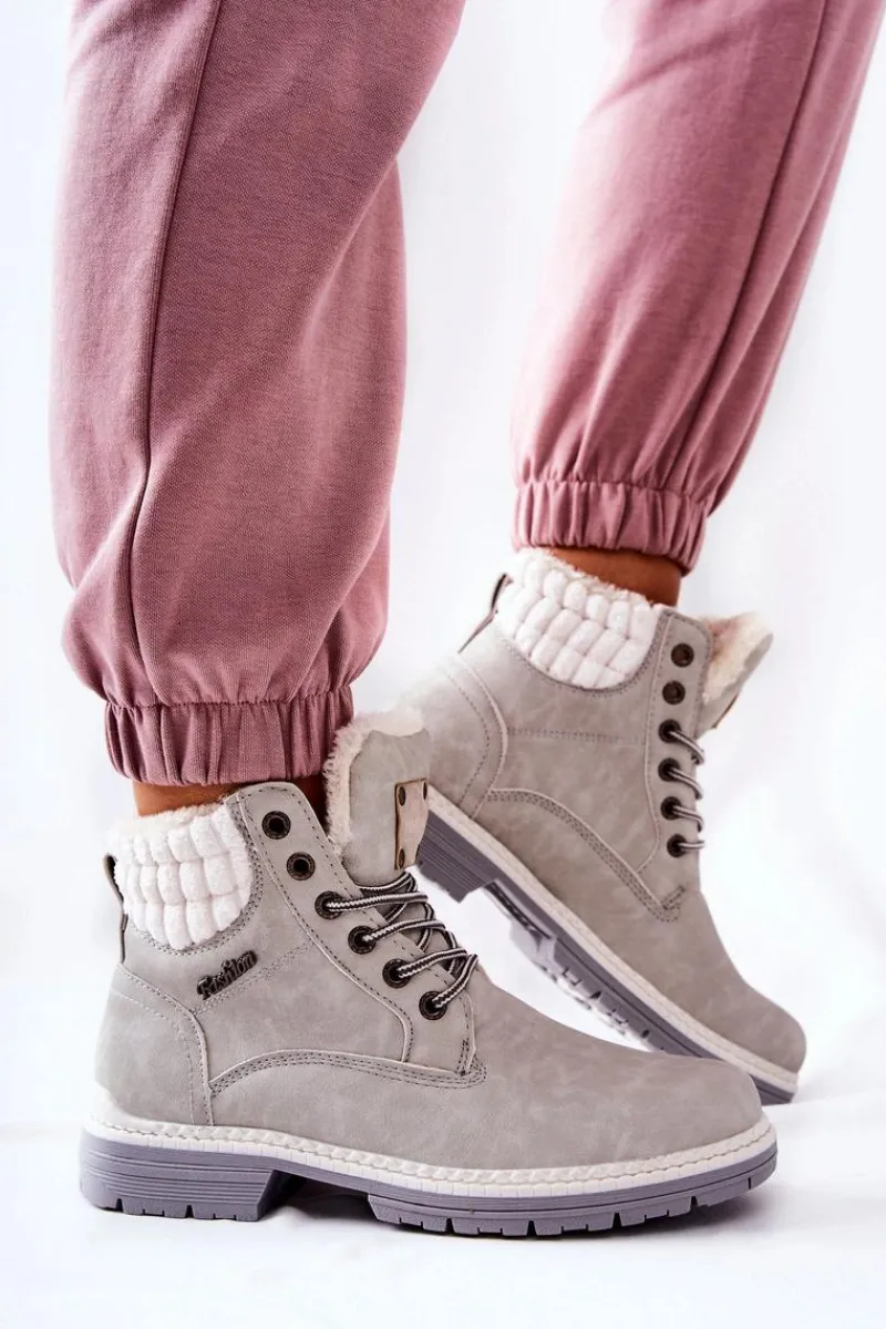 Best Boto Skórzane Trapery Z Ociepleniem Jasnoszare Laralis