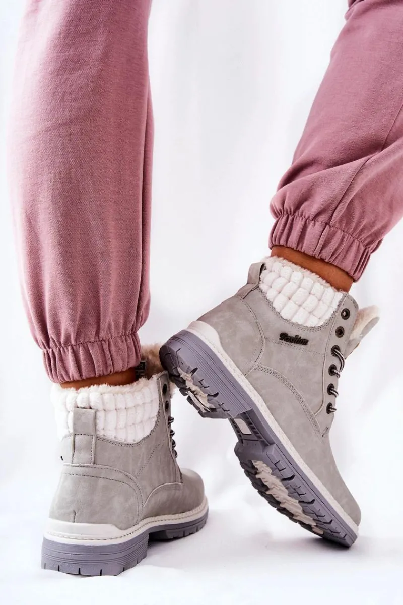 Best Boto Skórzane Trapery Z Ociepleniem Jasnoszare Laralis