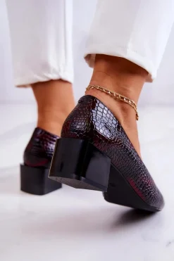 New Skórzane Wężowe Czółenka Bordowe Mesquite Damskie Czółenka Na Słupku