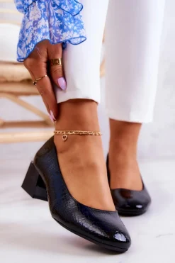 Discount Buty Sergio Leone Skórzane Wężowe Czółenka Czarne Mesquite