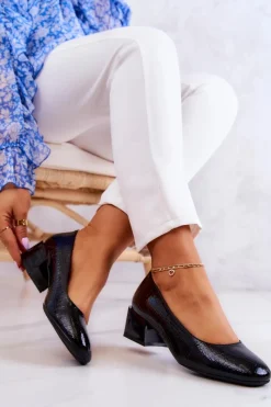 Discount Buty Sergio Leone Skórzane Wężowe Czółenka Czarne Mesquite