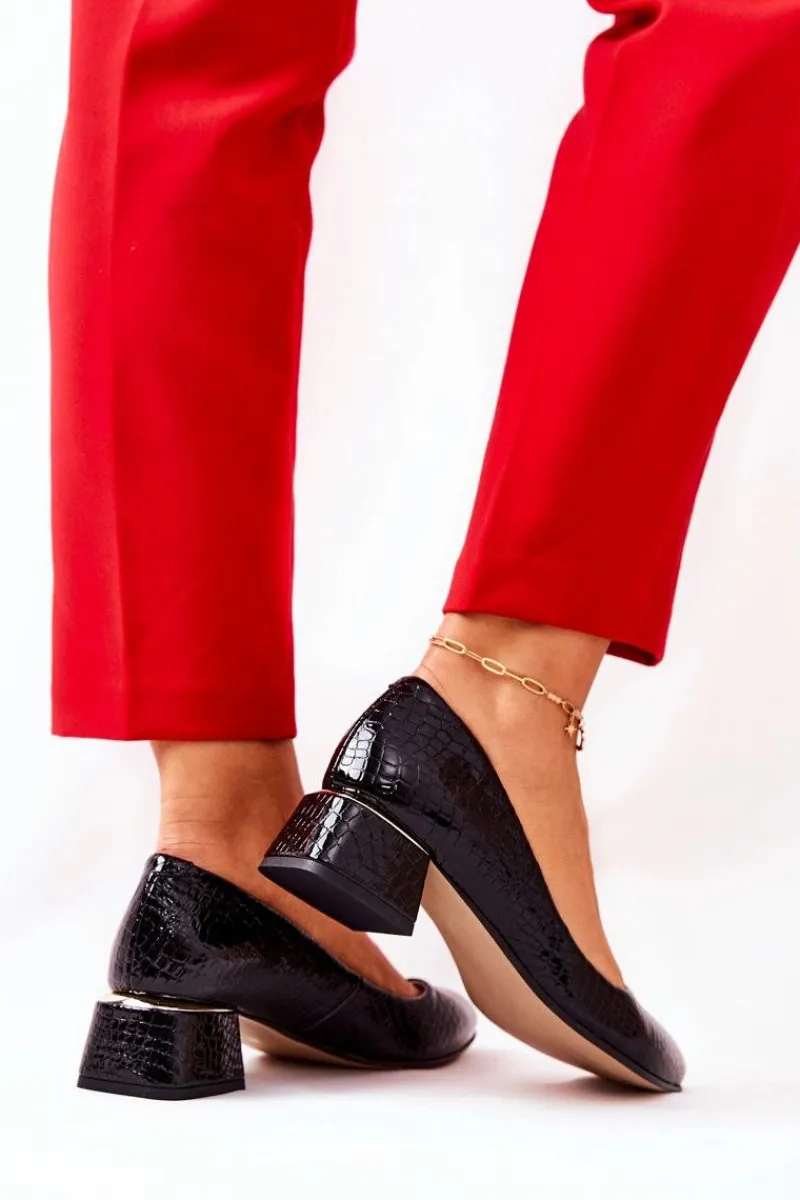 Discount Boto Skórzane Wężowe Czółenka Lewski 3118 Czarne Czarny