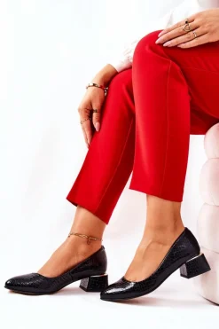 Discount Boto Skórzane Wężowe Czółenka Lewski 3118 Czarne Czarny