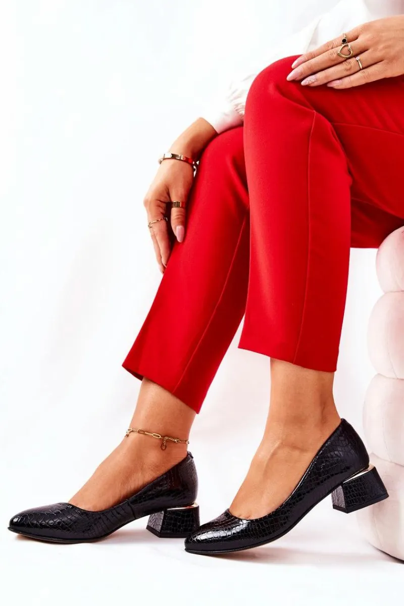 Discount Boto Skórzane Wężowe Czółenka Lewski 3118 Czarne Czarny