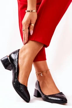 Discount Boto Skórzane Wężowe Czółenka Lewski 3118 Czarne Czarny