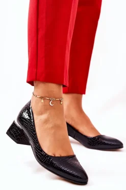 Discount Boto Skórzane Wężowe Czółenka Lewski 3118 Czarne Czarny